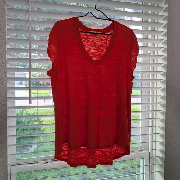 We The Free Women Coral Orange Top Tee T-Shirt Short Cap Sleeve Casual Summer M - Picture 3 of 9